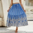 thumbnail image 4 of Long Skirts for Women 2025 Vintage Printing High Waist Lace Up Split Maxi Skirt Summer Vacation Beach Flowy Skirts for Women on Clearance, 4 of 6