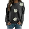thumbnail image 4 of Women's Embroidered Beaded 3D Floral Sweater, Machine Knit Crewneck Pullover, Dimensional Floral Applique Blouse, Elegant Floral Embroidery Top, Holiday Party Sweater for Women Black M, 4 of 9