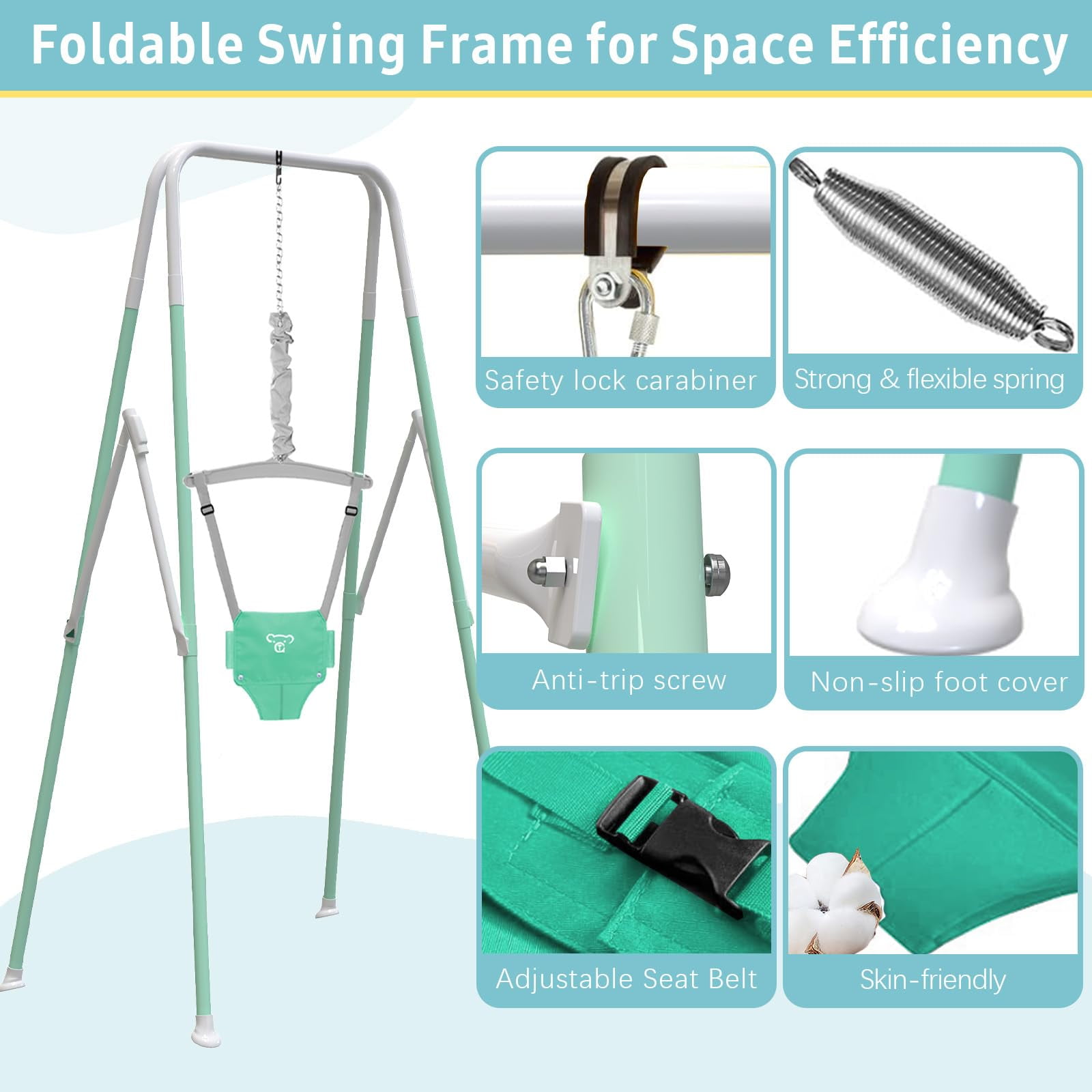 G TALECO GEAR Foldable Toddler Swing, 2 in 1 Swing Sets for Backyard, White & Green