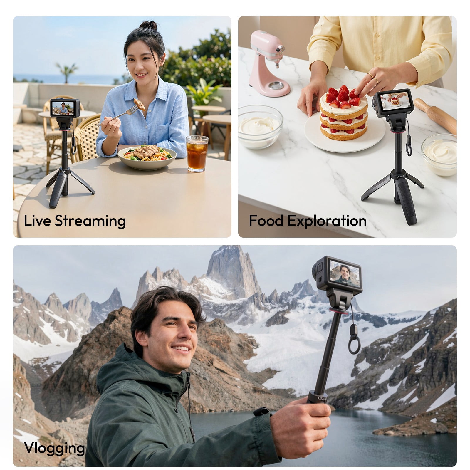 Ulanzi MT99 Mini Tripod Selfie Stick for Action Cameras, Magnetic Mount Portable Vlogging Grip with Extendable Tripod Stand