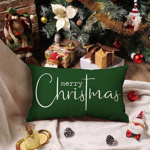 Luluganb Christmas Pillow Covers,12X20" Merry Christmas Throw Pillow Decorative,Rectangle Pillow Cover for Sofa,Winter Pillow Covers