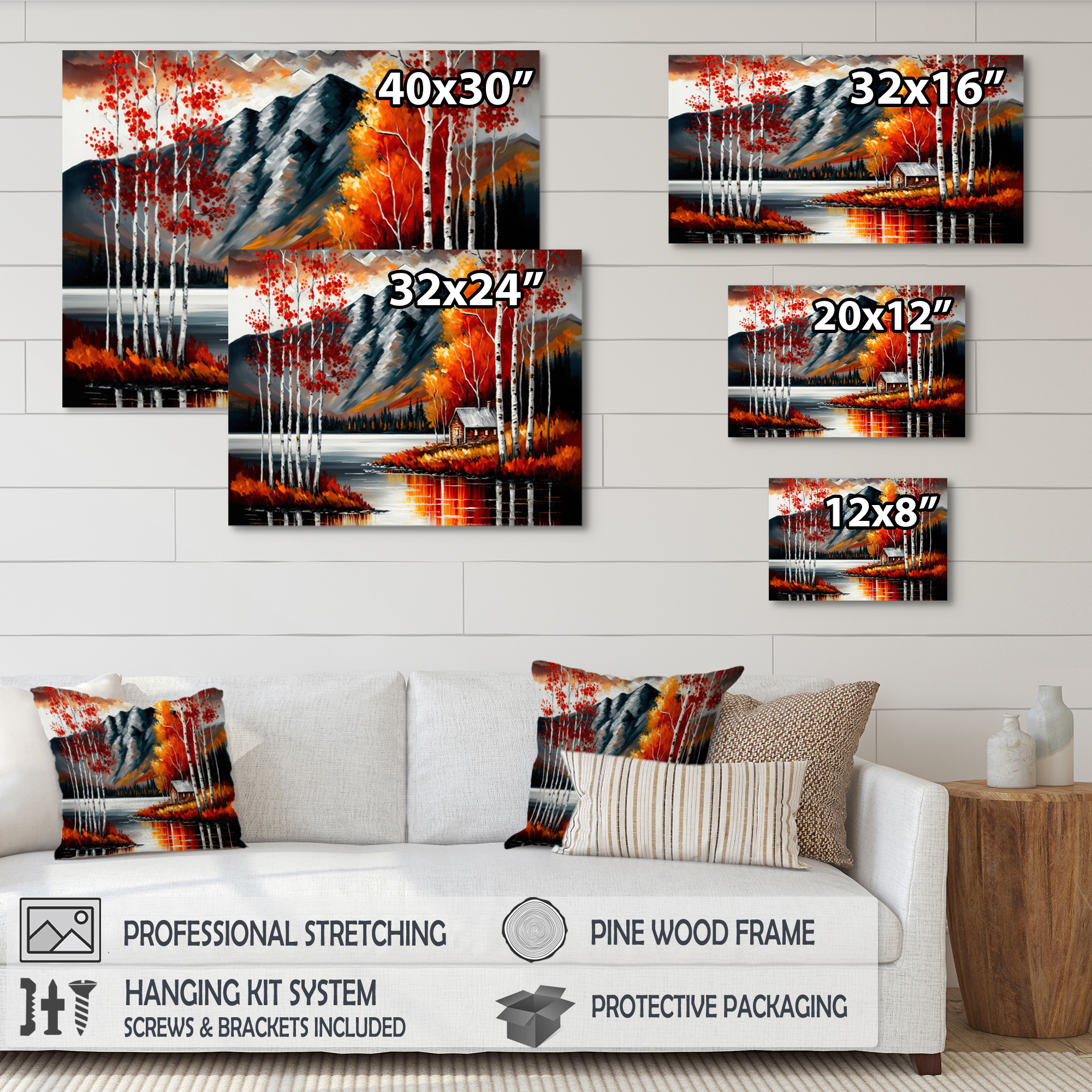 Designart Cabin By The Lake In Autumn I Canvas Wall Art