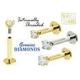 thumbnail image 2 of 16G 14K Yellow Gold 0.08ct Diamond Labret Monroe Stud 6mm Post Flat Disk Bottom Prong Set 2.5mm Genuine Round Brilliant Cut Diamond Lip Ring Tragus Stud 14KLBRT-25WD6YG, 2 of 5