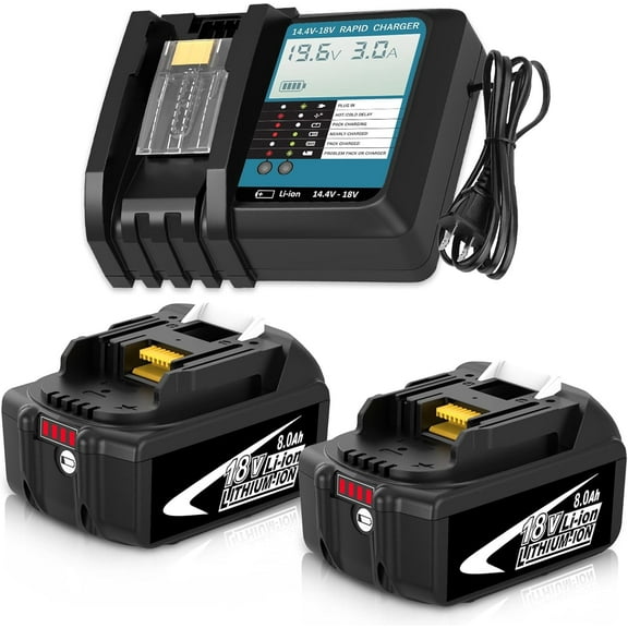 8.0Ah 2 Packs BL1860B Battery and DC18RC Charger Replacement for Makita 18V Battery and Charger Kit Compatible with Makita 18 Volt LXT Lithium ion Batteries BL1850B BL1840B BL1830B