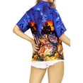 thumbnail image 3 of LA LEELA Women's Halloween Costumes Blouse Shirt Spooky Pumpkin Haunted House Print Tops Short Sleeve Button Down Holiday Hawaiian Party Shirts Women S Night Blue, 3 of 4