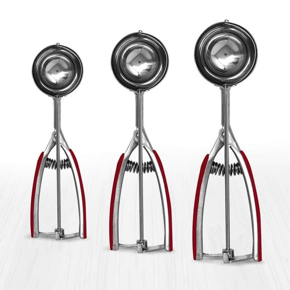 Millvado Stainless Steel Ice Cream and Cookie Millvado 3 Pack Stainless Steel Ice Cream and Cookie Scoops | With Red Rubber Grips  Spring Loaded Lever Design  For Sorbet, Melon, Meatballs, Muffins,
