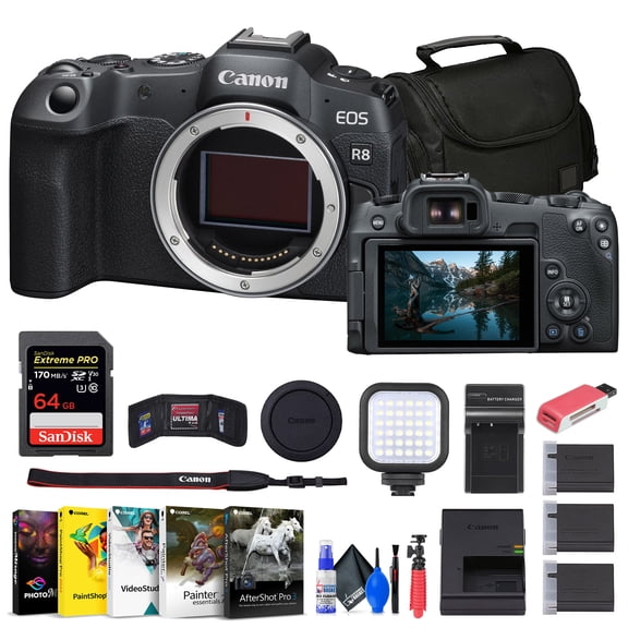Canon EOS R8 Mirrorless Camera 64GB Card Bag Charger Battery More (International Version)