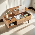 thumbnail image 6 of GlasFlength Wood Lift Top Coffee Table w/ Adjustable Storage Shelf & Hidden Compartment, Rising Farmhouse Tabletop Desk Living Room Table for Home Living Room Office, Brown, 6 of 6