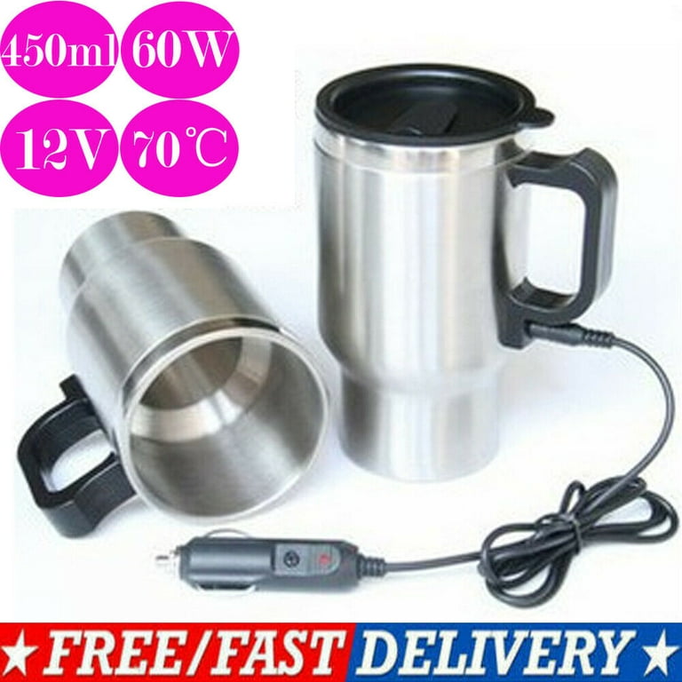 Heated Travel Mug Car Heating Cup 500ml Stainless Steel 12V Travel Electric  Coffee Tea Cup Insulated Heated Thermos Mug - AliExpress