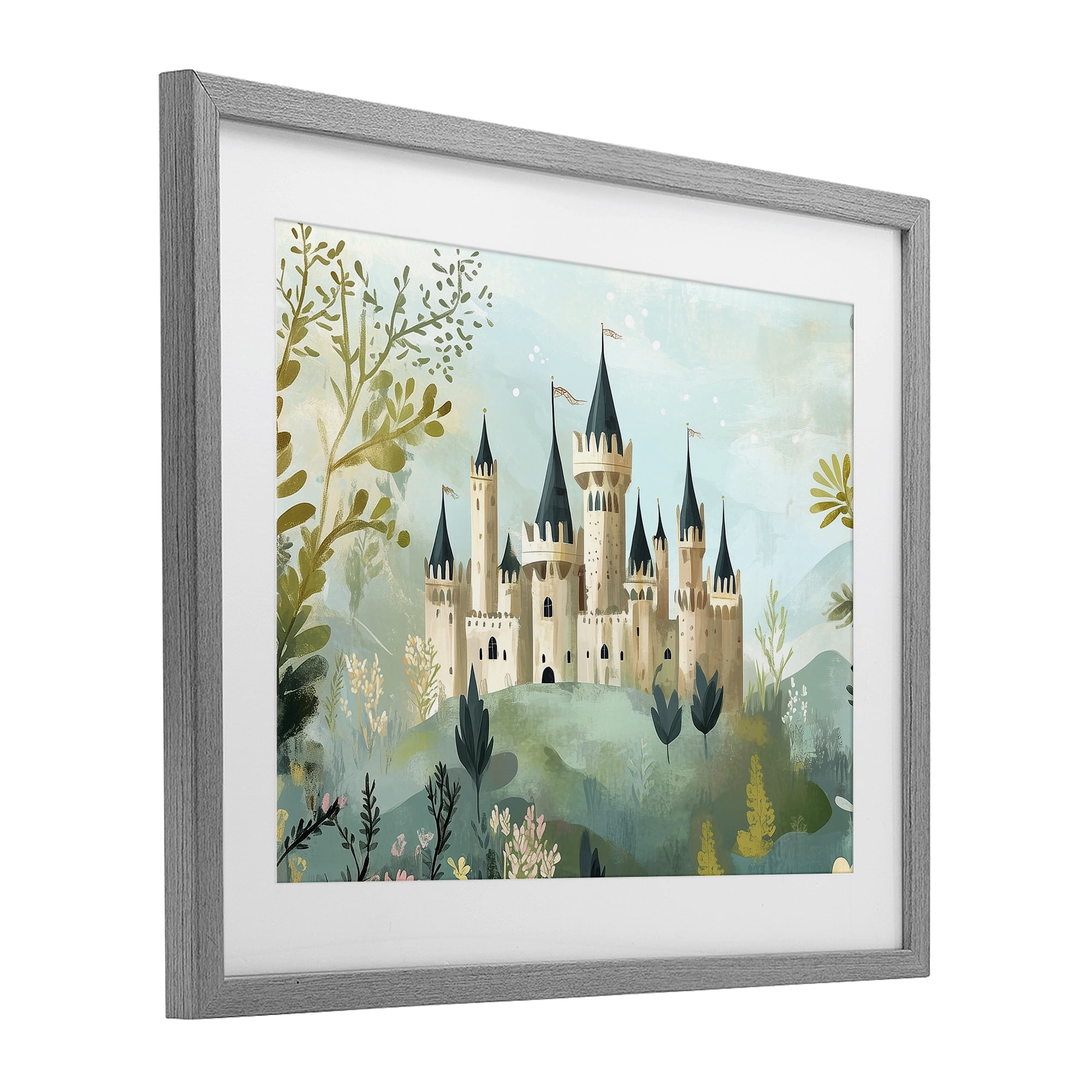 Stupell Industries Princess' Castle View Gray Framed Print Under Glass, design by Christine Simpson Art