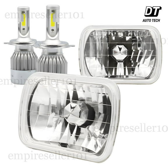 7"x6" inch Sealed Beam Headlight Conversion Chrome Clear lens   100W H4 LED Headlights 4PCS
