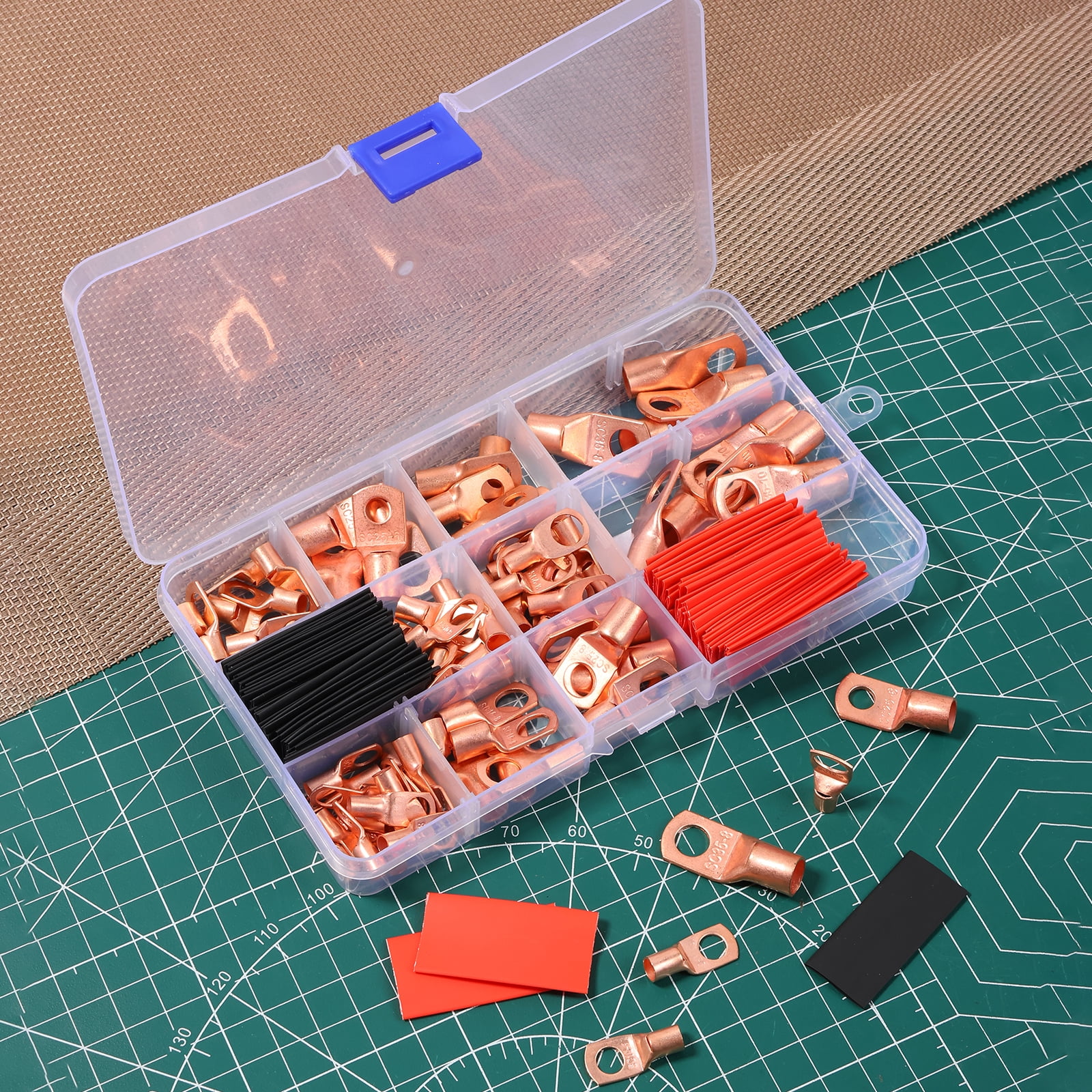 160Pcs Copper Wire Lug Kit Thickened Design AWG 2 4 6 8 10 12 Gauge Battery Cable Lugs with 80 Pcs 3:1 Heat Shrink Tubing - Marine Solar Automotive Wire Connectors