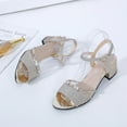 thumbnail image 3 of 1 Paire Femmes Été Sequin PU Cuir Sandale Fille Conception Simple Cool Femmes Caoutchouc Semelle Mode Haut Talon Parti Banquet Chaussures Réglables, 3 of 8
