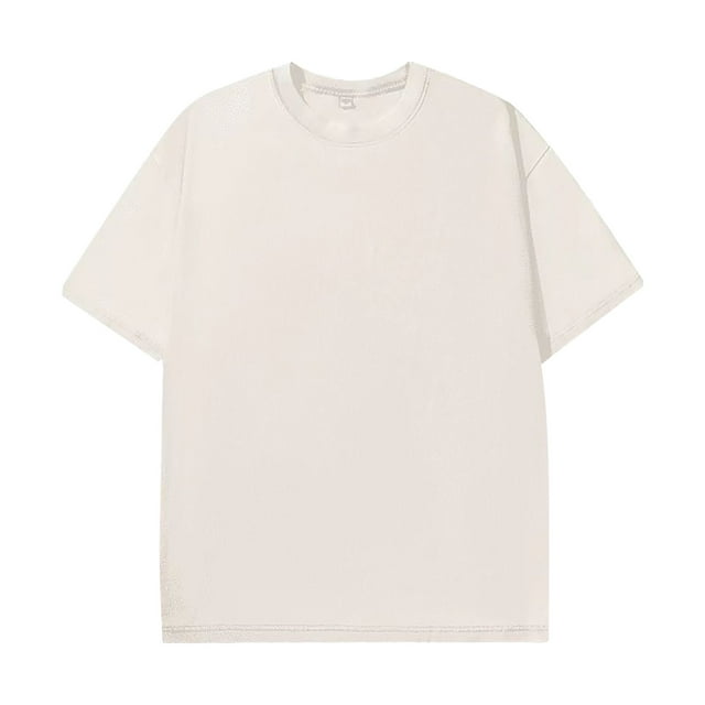 T-shirts pour Hommes en Coton Col Rond Manches Longues Couleur Unie Base Beige TTG