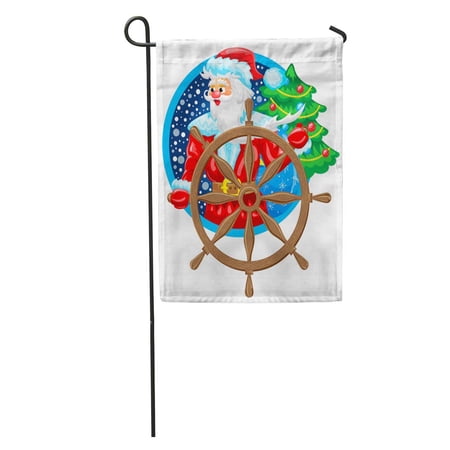 SIDONKU Blue Santa Claus The Sailor on Ship Steering Wheel Garden Flag Decorative Flag House Banner 12x18 inch