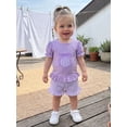 thumbnail image 6 of BemeyourBBs Toddler Baby Girls Summer Clothes Infant Baby Girl Summer Beach Holiday Outfit Cute Seashell Embroidery Puff Short Sleeve T Shirt Tops with Ruffled Plaid Shorts 2Pcs Set, 6 of 9