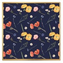Designart 'Yellow and Orange Wild Flowers On Dark Blue' Traditional Framed Canvas Wall Art Print