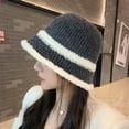 thumbnail image 4 of Xfvqtps Womens Cloche Bucket Hat Knit Chunky Dome Top Winter Color Matching Windproof Coldproof Warm Fall Winter Fishing Hat Gray, 4 of 6