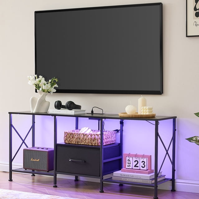 Muebles de tv industriales en color negro Con enchufe, USB,LED, cajón 1.2m