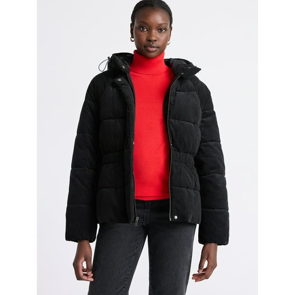 Free Assembly Women's Side Tie Puffer Jacket with Hood, Sizes XS-XXL