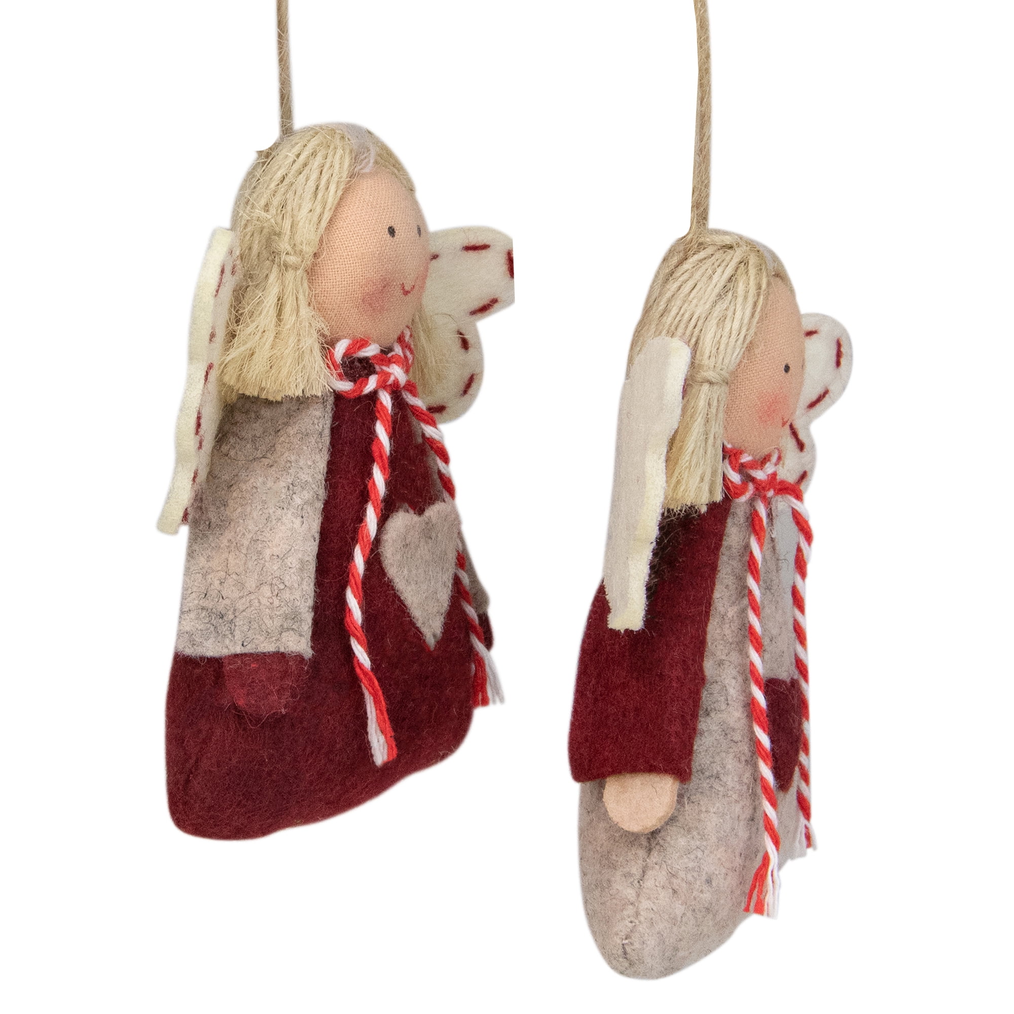 Set of 2 Gray and Red Holiday Angel Girl Decorative Hanging Christmas Ornaments 3.5"