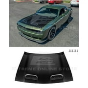 Replacement For 2008-Present Dodge Challenger Models | SRT Hellcat Redeye Style Aluminum - Primed Black Replacement Front Air Vented Scoop Hood Cover HOOD-711-ALUMINUM