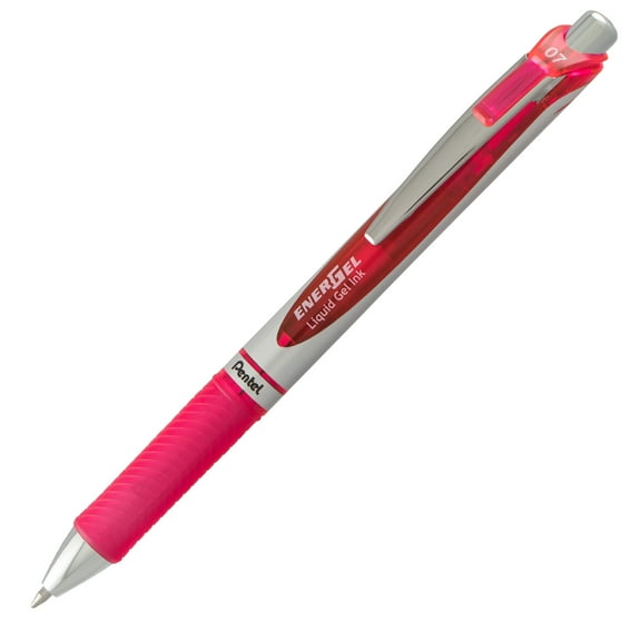 Pentel EnerGel RTX Retractable Liquid Gel Pen, (0.7mm) Metal Tip, Medium Line, Pink Ink