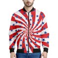 thumbnail image 3 of Chaqueta bomber con estampado de patchwork patriótico estadounidense para hombre, sudadera de manga larga en 3D, chaqueta bomber de calle de gran tamaño con cremallera, 3 of 5