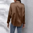 thumbnail image 6 of Riforla Women's Blouse Satin Silk Shirt Button Down Shirt Casual Loose Long Sleeve Office Work Long Edition Blouse Womens Tops Coffee L, 6 of 6