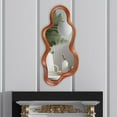thumbnail image 5 of 30"x 14" Irregular Wall Mirror, Wooden Walnut Framed Wall Mirror, Asymmetrical Wavy Wall Mirror for Living Room Bedroom Entryway Bathroom Modern Decorative Mirror with Hanging Hooks, 5 of 17