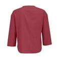 thumbnail image 6 of Red Tshirts for Women Linen Shirts for Women Summer Cotton Linen V Neck 3/4 Sleeve Tops Loose Vacation Beach Solid Blouses Tunic Tops Summer Tops, 6 of 6