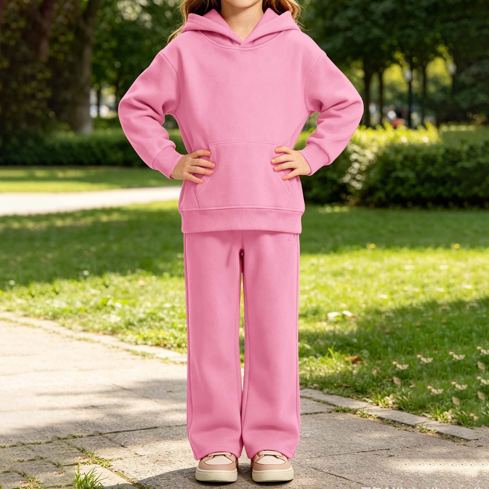 UACY Girls 2 Piece Sweatsuit Set with Long Sleeve Pullover Hooded Sweatshirt and Sweatpants for Casual Streetwear Style (Pink 9-10 Years)