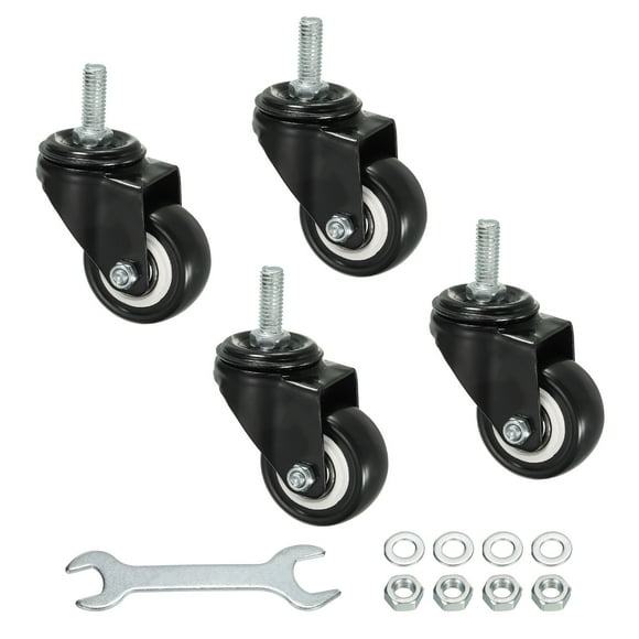 Unique Bargains 2 Inch Swivel Threaded Stem Casters 3/8'-16UNC Thread PU Caster Wheel 110lbs Load, Black 4pcs