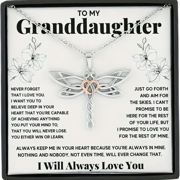 Dragonfly Necklace With Lettering For My Granddaughter Best Gift For Birthday Graduation And Christmas,Silver