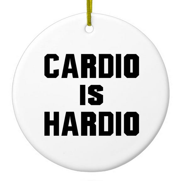 DistinctInk Hanging Ceramic Christmass Tree Ornament with Gold String - Great Gift / Present - 2 3/4 inch diameter - Cardio is Hardio