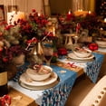 thumbnail image 2 of Table Runner Dresser Scarves Christmas Snowman Xmas Tree Cotton Linen Burlap Table Cover Winter Snowflake on Blue Table Runners for Family Kitchen Dining Holiday Party Banquet Decor, 2 of 5