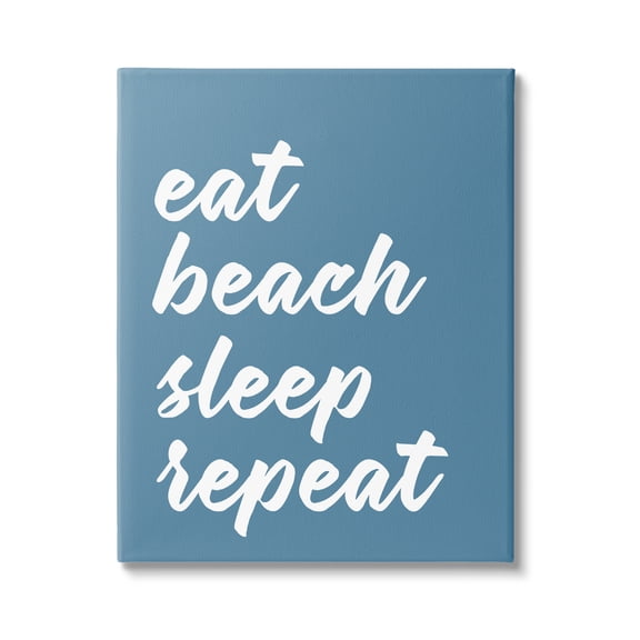 Stupell Industries Eat Beach Sleep Repeat Blue Script Phrase Graphic Art Gallery Wrapped Canvas Print Wall Art, Design by Lettered and Lined