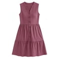 thumbnail image 4 of Roncen Robe d'Été Décontractée Sans Manches pour Femmes 2026 Col en V Plage Vacances Robe à Volants Boutons Mini Robes avec Poches, 4 of 4
