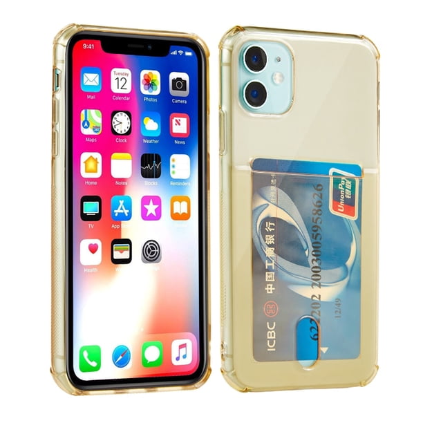 Funda de teléfono transparente a prueba de golpes para iPhone 12 Mini 14 13 12 11 Pro Max X XS XR 7 8 Plus funda de silicona suave con tarjetero Tan Jianjun unisex