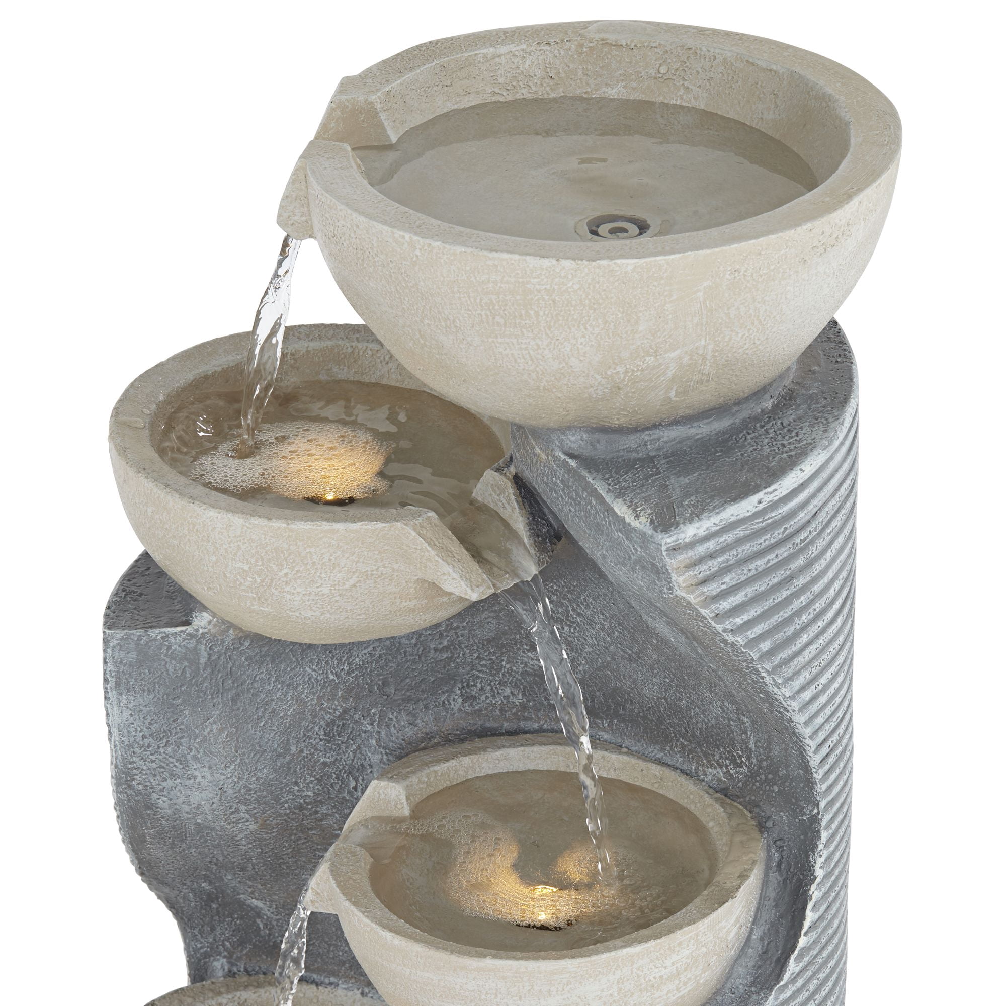 Tarin Four Bowl 31 1/2" High Large Modern Indoor Outdoor Decor Faux Stone Floor Fountain w/ Light LED Cascading