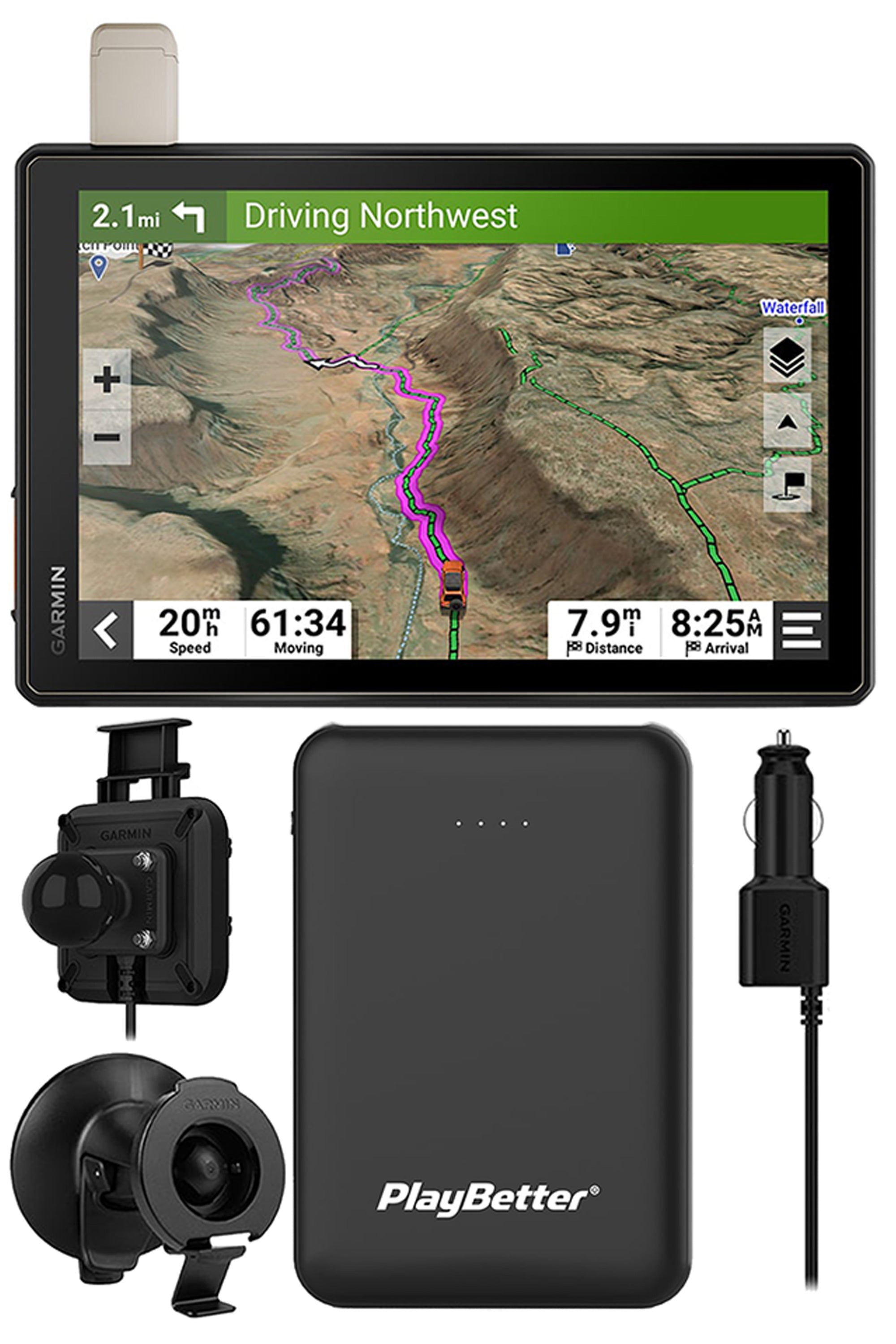 Garmin Tread Overland Off-Road Navigator Bundle with PlayBetter 5000mAh Portable Charger - 8-Inch Rugged Powersport GPS for UTV & ATV Trail