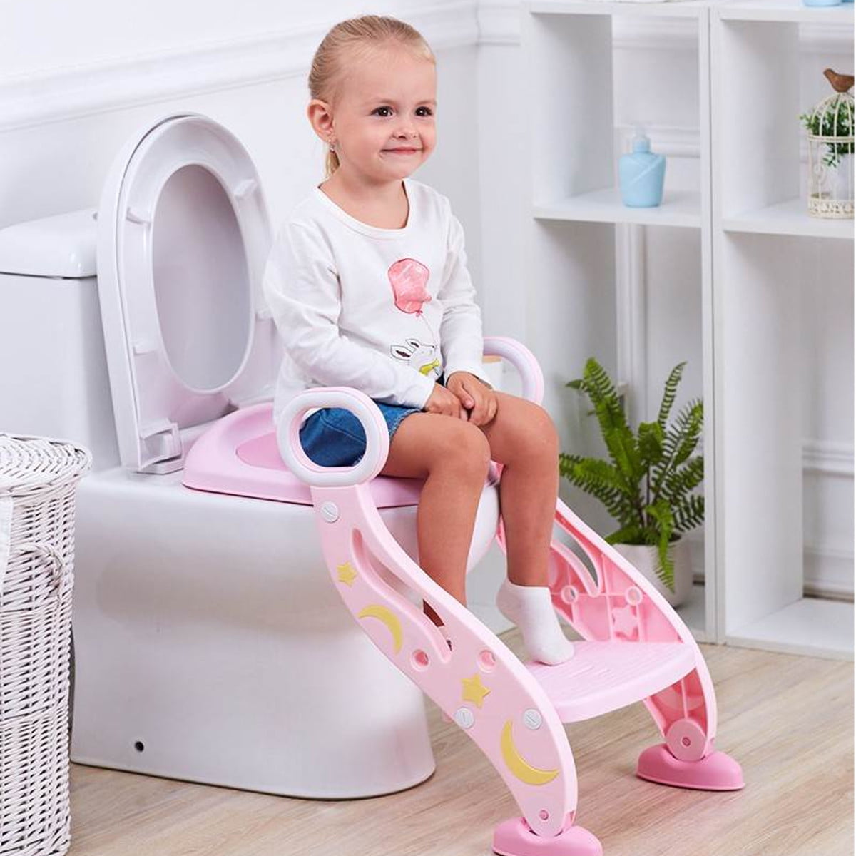 Baby Potty Seat Kids Training Safety Toilet Seat with Adjustable Ladder Cushion# 
