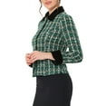 thumbnail image 4 of INSPIRE CHIC Women's Elegant Velvet Collared Plaid Tweed Blazer S Green, 4 of 6