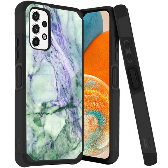 ANJ  Rugged Dual Layered Shockproof Slim Hybrid Case   Tempered Glass Cover Compatible with Samsung Galaxy A23 5G - Green Marbling