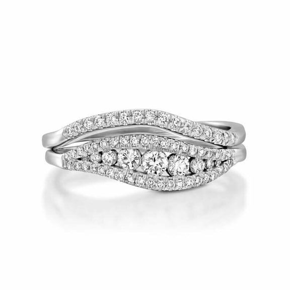 HeartsAndYou 1.55ct Round Cut Moissanite Split Channel Bridal Set Ring 18k White Gold Over Silver