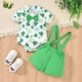 thumbnail image 2 of mgoYE Baby Boy Clothes 9-12 Months Newborn Infant Baby Boy St Patricks Day Outfit Clover Button Short Sleeve Shirt Romper Suspender Shorts 2Pc Set(Green,6-9 Months), 2 of 8
