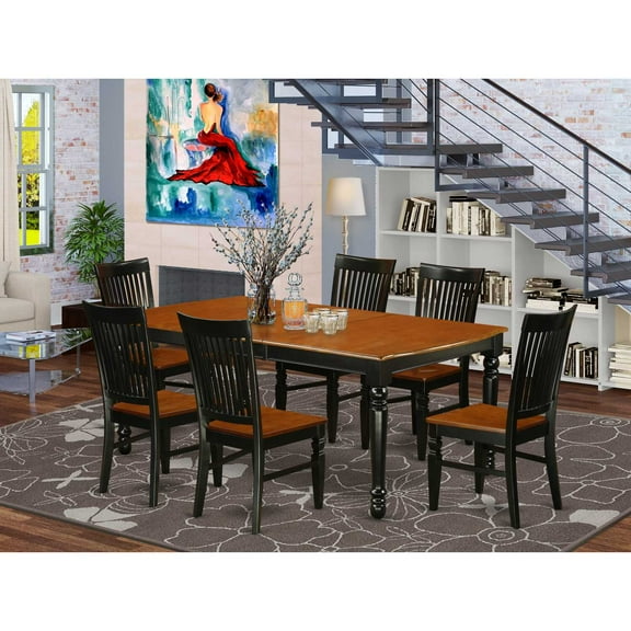 East West Furniture Dining Room Set Black & Cherry, DOWE7-BCH-W