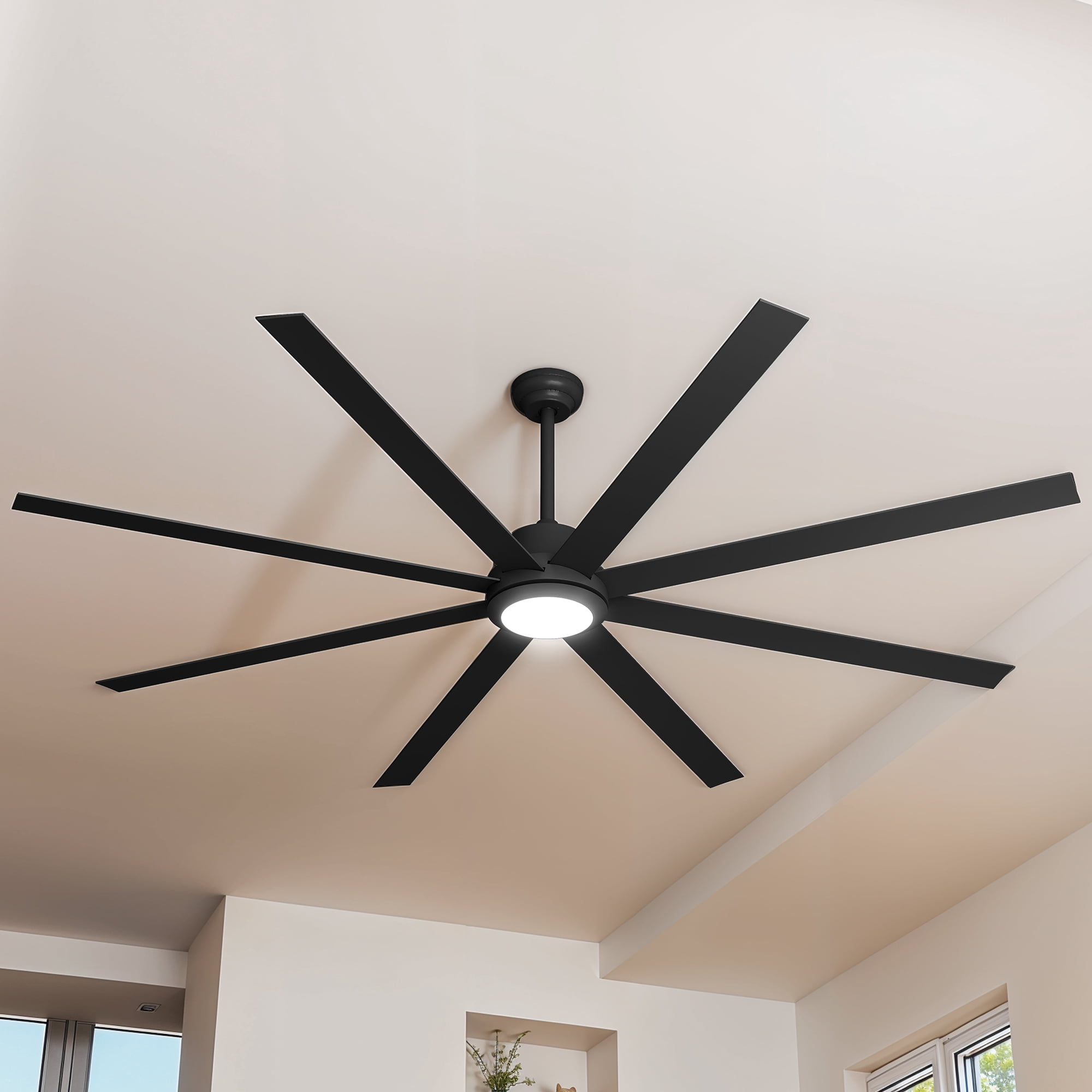 Craftian 84" Large Ceiling Fan with Lights and Remote 8 Blades 6-Speed Dimmable Indoor Outdoor Ceiling Fan for Patio Living Room Garage, Black