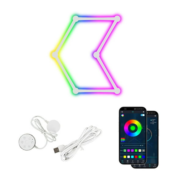 yeacher Wireless Bluetooth LED Quantum Light Kit - DIY Wall-Mounted RGB Ambient Lighting with 16M Colors, App Control, 6-Piece Set + USB Cable