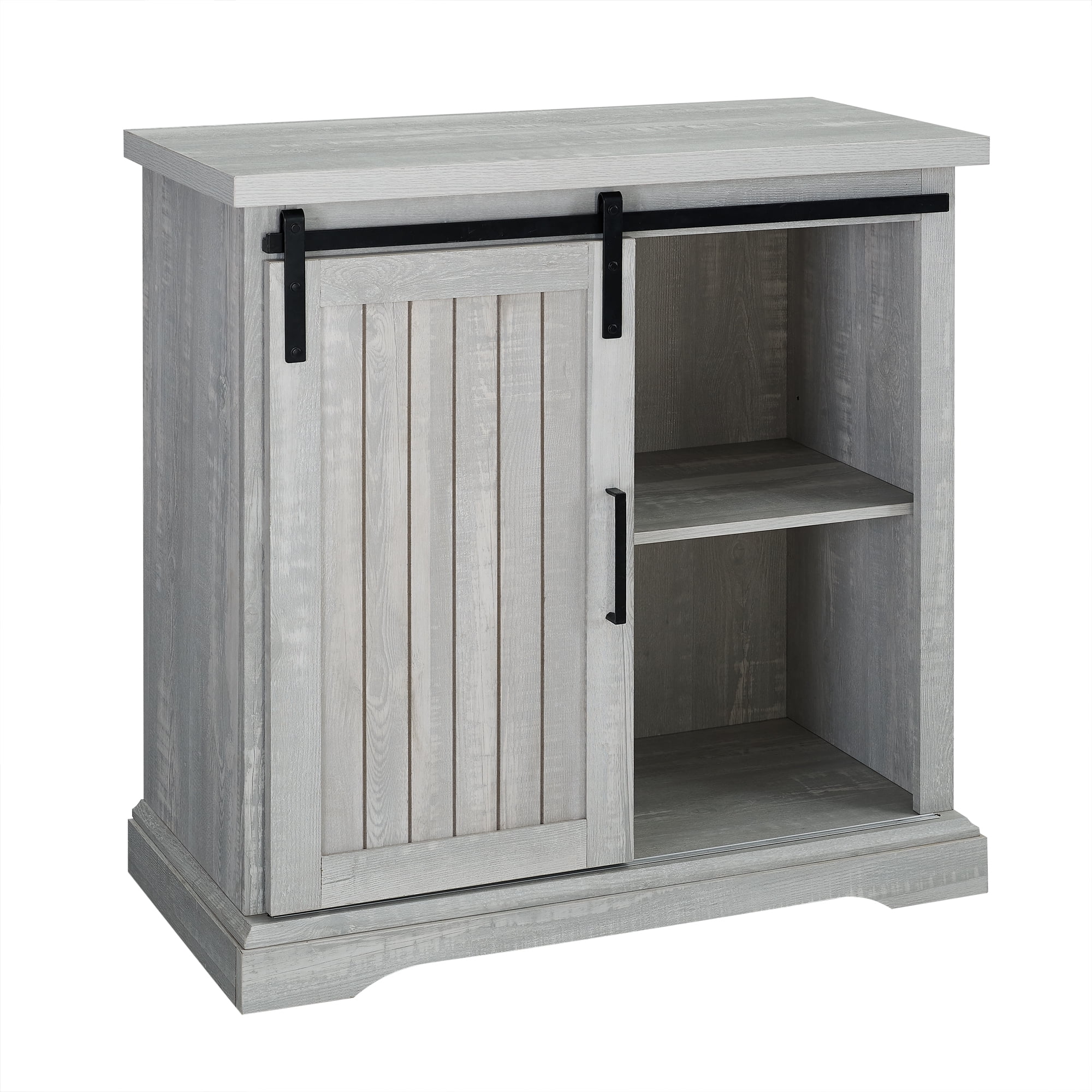 Woven Paths Modern Farmhouse Sliding Door Accent Cabinet, Stone Grey